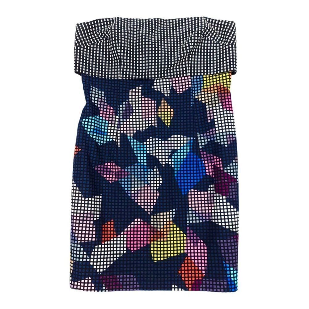 TRINA TURK Daja Strapless Fold Over Bandeau Mini Dress Black Geometric Print 6